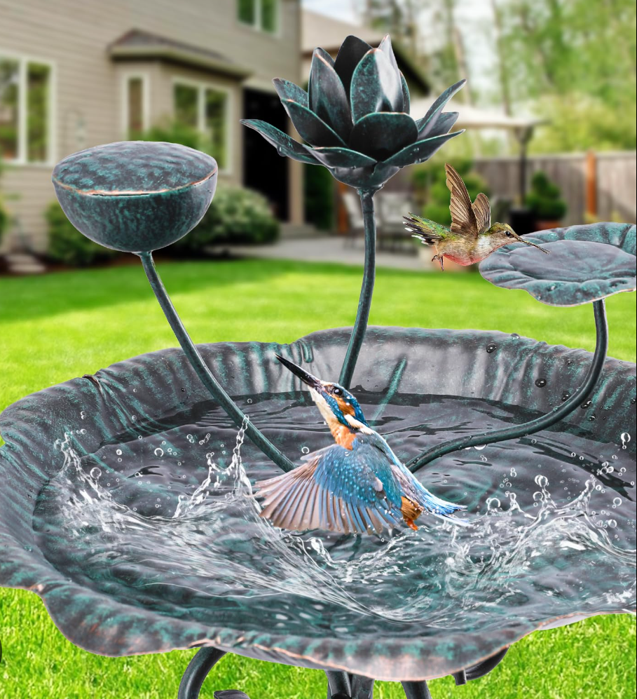 VCUTEKA Bird Bath with Flower Planter Pedestal, birdbath for Outdoors with Lotus, 33" Height Vintage Bird Baths for Garden Yard Patio Lawn Decor
