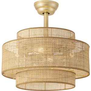 Boho Fandelier Ceiling Fan with Light Rattan Chandelier Fan Remote Gold Caged Ceiling Fan with Light for Bedroom, Living Room Nursery Foyer Kitchen6 Speed, Timing Adjustable Height, Medium