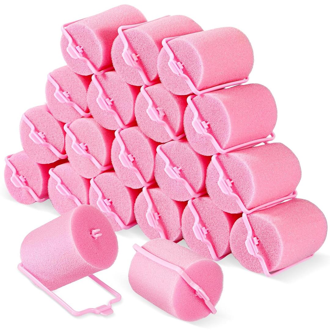 Geyoga 18 Pieces Sponge Hair Rollers Large Soft Foam Hair Styling Curlers Large Size Hairdressing Curlers for Women(1.9 x 2.6 Inches,Pink)