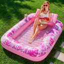 SLOOSH Inflatable Tanning Pool Lounger Float, 70" x 46" Pool Floats Adult with Pillow, 4 in 1 Suntan Tub Raft Floatie,Sunbathing Bed Lounge for Water Blow Up Kids Ball Pit Party Gifts, L-Hot Pink