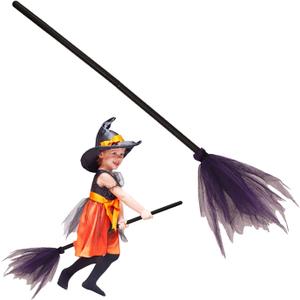 Purple Witch Broom Set, Plastic Broom Props for Kids, Halloween Costume Decor & Show, Cosplay & Party Accessory