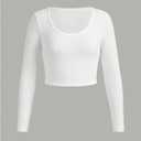RoseSeek Girl's Long Sleeve T Shirt Slim Fit Crewneck Fall Basic Tees Ribbed Knit Crop Top for Girls (White, XS)