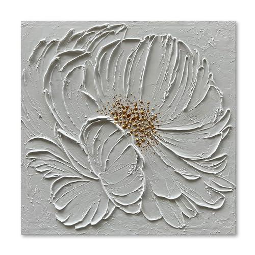 Diathou 24"/24" Inch White Flower Texture Art Hand Painted Abstract Home Wall Decorative Art