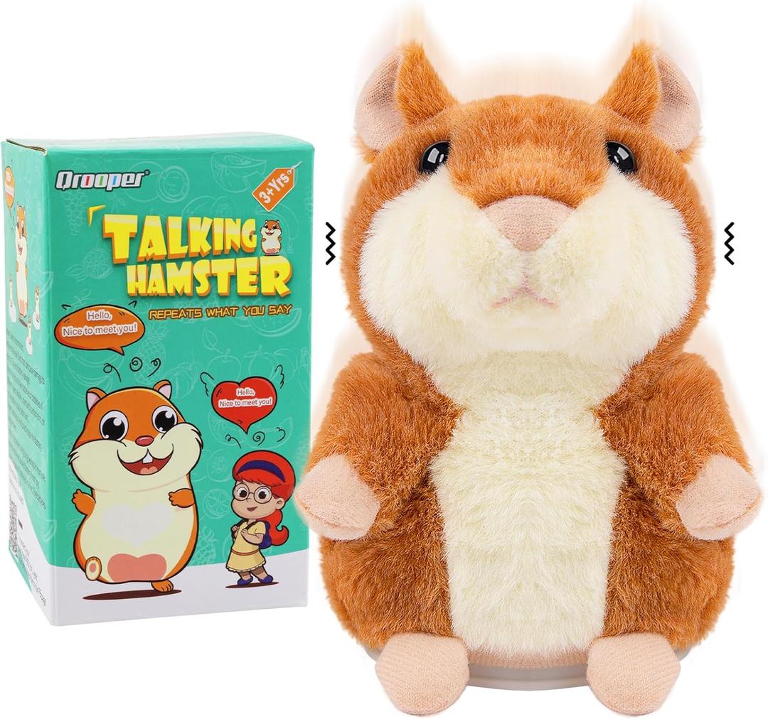Talking Hamster - Toddler Stuffed Animal Toys for Boys Girls 2 3 4 5 6 Year Old - Repeats What You Say - Interactive Plush Sensory Companion Toy for Kids Easter Basket Stuffers Birthday Gifts (Brown)