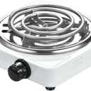 Compact and Portable Countertop Burner- Countertop Single Coiled Burner 1000 Watts Electric Hot Plate Temperature Controls White