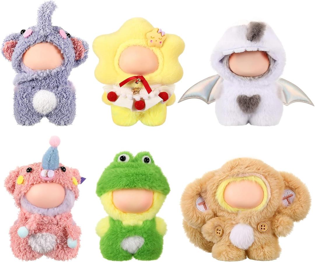 Simgoing 6 Pack 10cm Doll Clothes for 3.9 Inches Stylish Mini Collectibles Figure Mini Miniature Costume Dress up for Play Display (No Doll) (Elephant,Pig,Dinosaur,Monkey,Frog,Star)