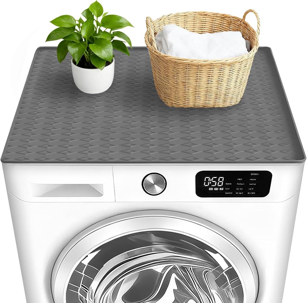 Washer and Dryer Top Protector Mat, 1 PCS, 25.6 x 23.6" Silicone dust pad, Non-slip, Heat-Resistant, Leak-Proof Top Protector for Laundry Room Essentials (Gray, 1 PCS)