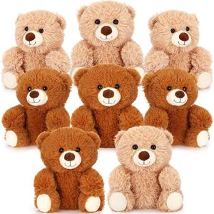 Jenaai 8 Pcs 10 Inches Christmas Stuffed Animal Bear Bulk Gift Soft Cute Small Plush Bear for Adults Birthday Wedding Party(Novelty Style,Light Brown)
