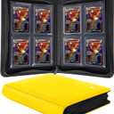 Top loader Binder, Holds 128+ Toploaders, 4 Pocket Top Loader Card Storage Case, Double-Sided Pockets for trading card in 3 x 4'' Toploaders (Yellow)