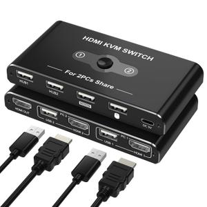 KVM Switch for 1 Monitor 2 Computers, 4K@60Hz HDMI KVM Switcher, HDMI USB Hub Switches for PC/Mac Pro/Laptop, Plug and Play, Share Keyboard Mouse Printer, with 2 USB Cables and 2 HDMI Cables