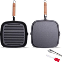 Nonstick Cast Iron Grill Pan with Double Spouts, 8.7-inch Durable Skillet for Stove Tops, Ideal for Indoor & Outdoor Cooking (8.7inch / 22cm)