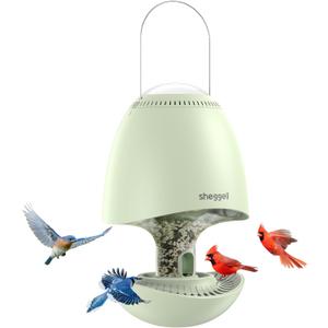 Smart Spinning Squirrel Proof Bird Feeder for Outside Hanging, Weight Activated Rotating Perch, Sound Deter Squirrel, Wild Seed Feeder Automatic Seed Dryer, 5LB-Use DC 5V/1A, DC 5V/2A Charger