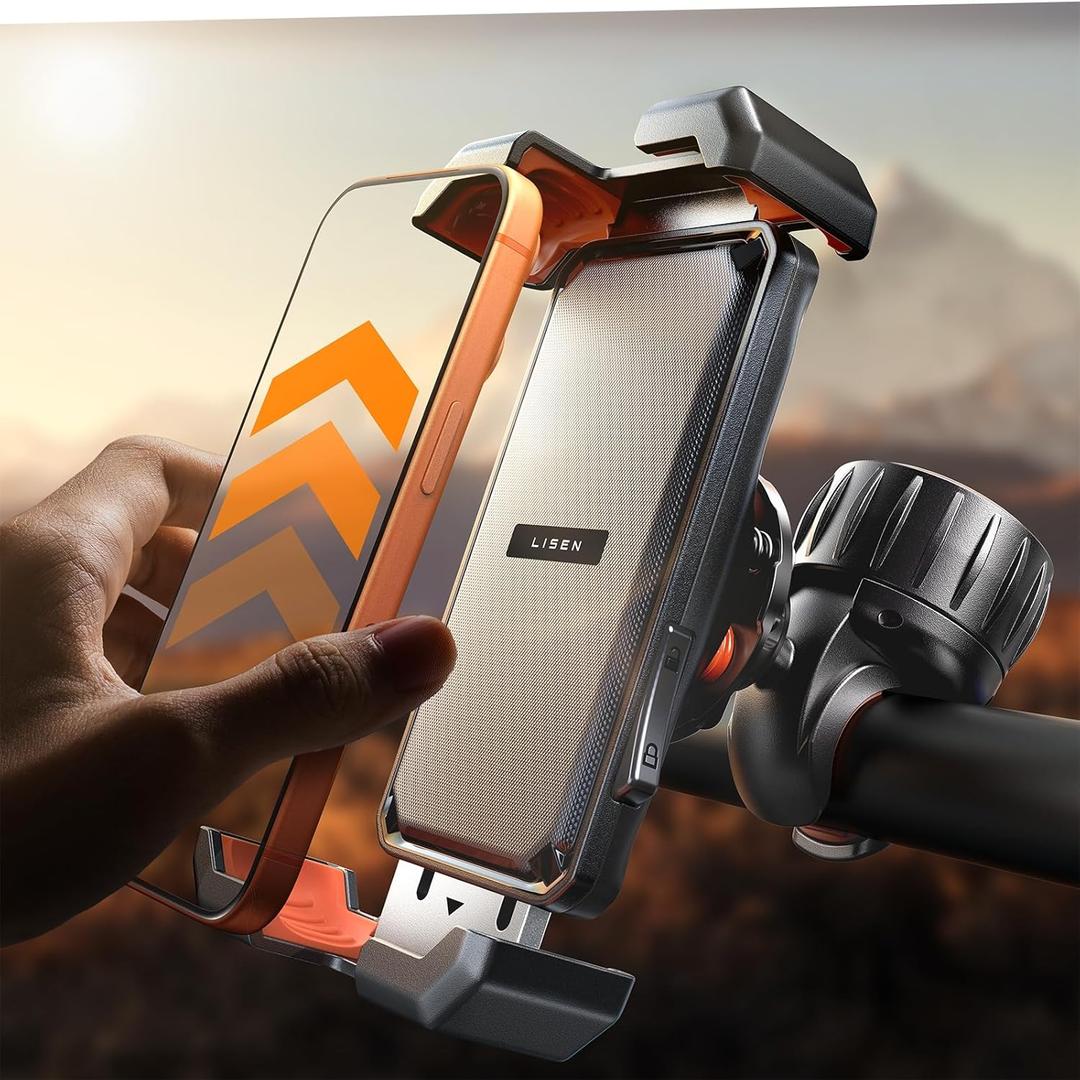 LISEN for iPhone 17 Bike Phone Holder for Motorcycle, [Compatible with Large Phone  Anti-Navigation Shaking], Bicycle Phone Holder Handlebar Cell Phone Clamp for iPhone 17 Air Pro Max 16 15 Samsung