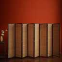 Furnnylane 8 Panel Bamboo Room Divider - Natural Brown 5.6 ft Tall Folding Privacy Screen, Freestanding Partition Wall for Room Separation (67" H x 122.8" W)