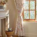 OYX Pink Boho Floral Curtains 63 Inch Long 2 panels, French Vintage Farmhouse Patterned Decor Window Drapes With Tassels, Girls Semi-Sheer Light Filtering For Bedroom Living Room (Rod Pocket, 52Wx63L)