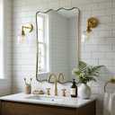 ANDY STAR 24x36 Inch Brushed Gold Scalloped Rectangle Bathroom Mirror, Brushed Gold