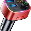 Syncwire Bluetooth 5.4 FM Transmitter Car Adapter 48W (PD 36W & 12W) [Light Switch] [Hi-Fi Deep Bass] [Fast Charge] Wireless Radio Music Adapter LED Display Hands-Free Calling Support USB Drive, Red