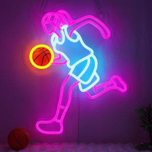 Basketball Neon Sign for Girls - Dimmable Sport Wall Decor with USB Power,Unique Gifts for Basketball Girls Women, LED Neon Lights for Friends College Dorm Basket Ball Fans Accessories (Color 4)