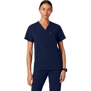 JAANUU Rhena Women's V-Neck 1-Pocket Scrub Top Soft UltraLAST Fabric, Stretch, Wrinkle & Fade Resistant Medical Scrub Top (Blue, M)