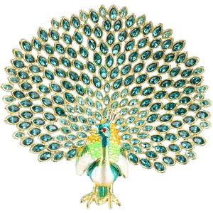 Peacock Jewelry Trinket Box Figurine Enamel Hinged Hand Painted Keepsake Decoration (Green)