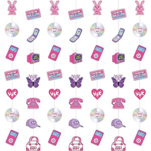 Spakon 8 Packs Y2k Party Decorations Pink Paper Banner Early 2000s Hanging Decor I Love 00's Paper Cutout Retro 2000s Garland for Birthday Female Bachelorette Party Supplies Decoration