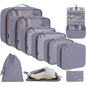 BAGAIL 10 Set Packing Cubes Various Sizes Packing Organizer for Travel Accessories Luggage Carry On Suitcase-Grey