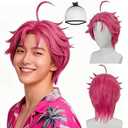 IMEYLE Short Hot Pink Wig Dark Pink Anime Wig for Men Costume Cosplay Wigs Mens Wigs for Cosplay Costume Outfit Halloween Dance Stage Party Daily Use + Hair Cap