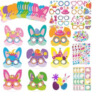 24 Sets Bunny Masks Craft Kits Easter Face Masks DIY Paper Easter Party Mask Art Sets Bunny Face Stickers for Activities Spring Party Treats