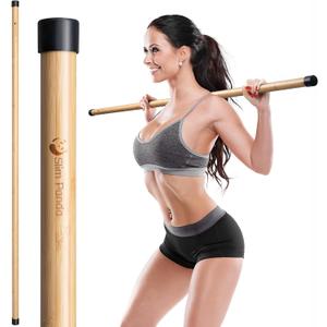 Slim Panda Yoga Stick, 5ft Natural Bamboo Stick with Rubber Ends, Exercise Stretching Stick for Yoga, Stretching, Balance and Correcting Posture, Rehabilitation Physical Therapy Aids (Yellow)