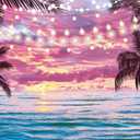 Summer Beach Sunset Backdrop Hawaiian Tropical Palm Trees Seaside Pink Sky Photography Background Sunset Ocean Wedding Baby Shower Birthday Luau Party Decorations Photo Booth Props (8x6FT)