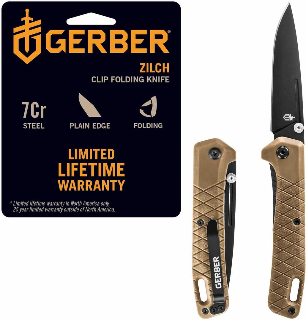 Gerber Gear Zilch Pocket Knife with 3.1" Plain Edge Blade, Folding Knife with Clip, Lightweight, EDC Gear and Equipment (Coyote Brown)