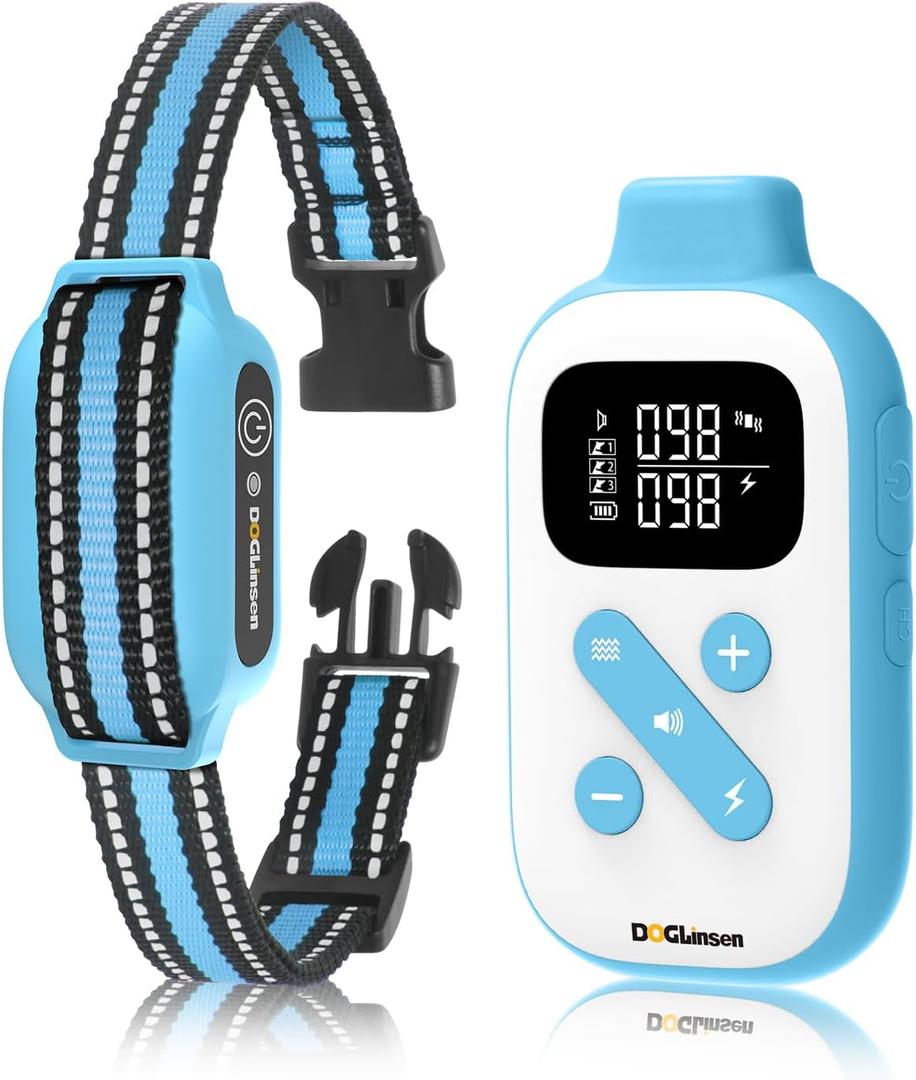 2-in-1 Bark and Shock Collar for Dogs, Smart Anti Barking Dog Training Collar with 5 Adjustable Sensitivity, Automatic Bark Collar with Remote, Vibration, Beep, Shock and Automatic (Blue)