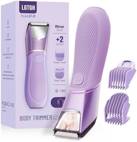 LGTGH Bikini Trimmer for Women: Pubic Hair Razor with Mirror & LED Light, Electric Shaver with Ceramic Blades & Travel Lock - Body Groomer IPX7 Waterproof Use for Legs/Arm/Underarm - Purple LGTGH Bikini Trimmer for Women: Pubic Hair Razor with Mirror & LED Light, Electric Shaver with Ceramic Blades & Travel Lock - Body Groomer IPX7 Waterproof Use for Legs/Arm/Underarm - Purple