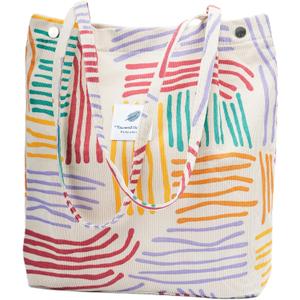 TOPASION Cute Corduroy Tote Bag Canvas Shoulder Handbags for Women Travel Shopping