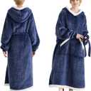 Bedsure Wearable Blanket Hoodie, Long Hooded Blanket Sweatshirt as Birthday Gifts for Women, Cozy Sherpa Hoodie for Adult, Standard, Ocean Blue