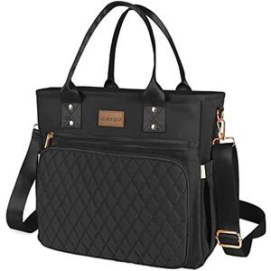 EASYA Large Insulated Lunch Bag for Work, Women's Nylon Thermal Lunch Box, Leakproof Cooler Tote Bag with Storage Pocket (Black)