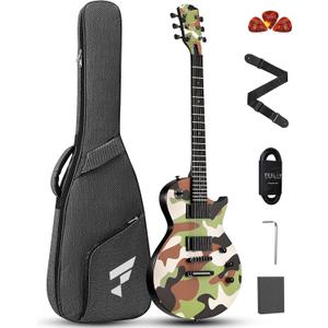 Fesley 39" LP Electric Guitar Kit: Full Size Solid Body Electric Guitars for Beginners with Humbucker Pickups,Poplar Body,Mahogany Neck,22 Frets,6 String Guitar with Gig Bag, FLP400,Matte,Camouflage
