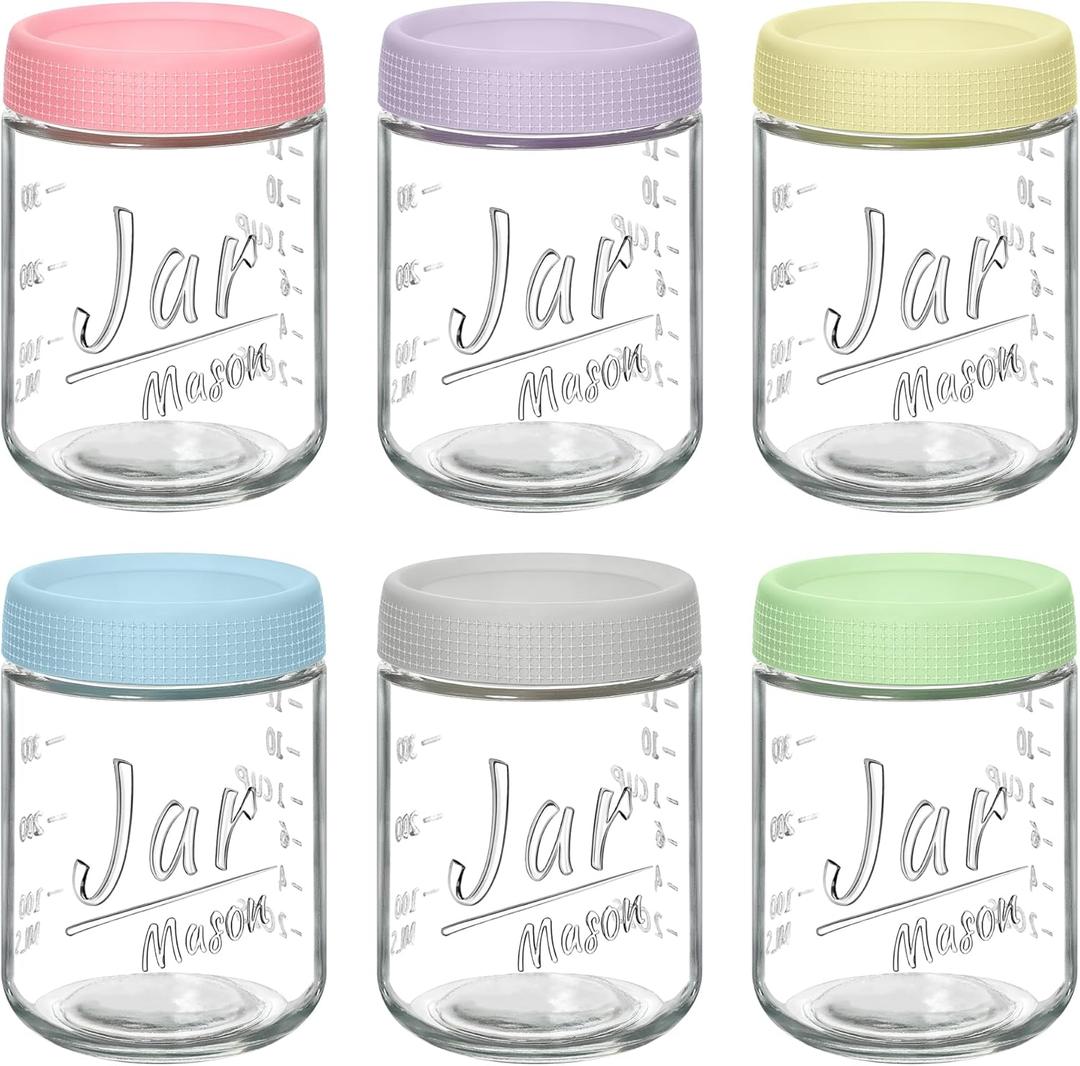Xyptorix 6-Pack 16oz Overnight Oats Containers with Airtight Lids - Glass Mason Jars with Measurement Marks for Yogurt, Meal Prep & Chia Pudding, Stackable & Leakproof
