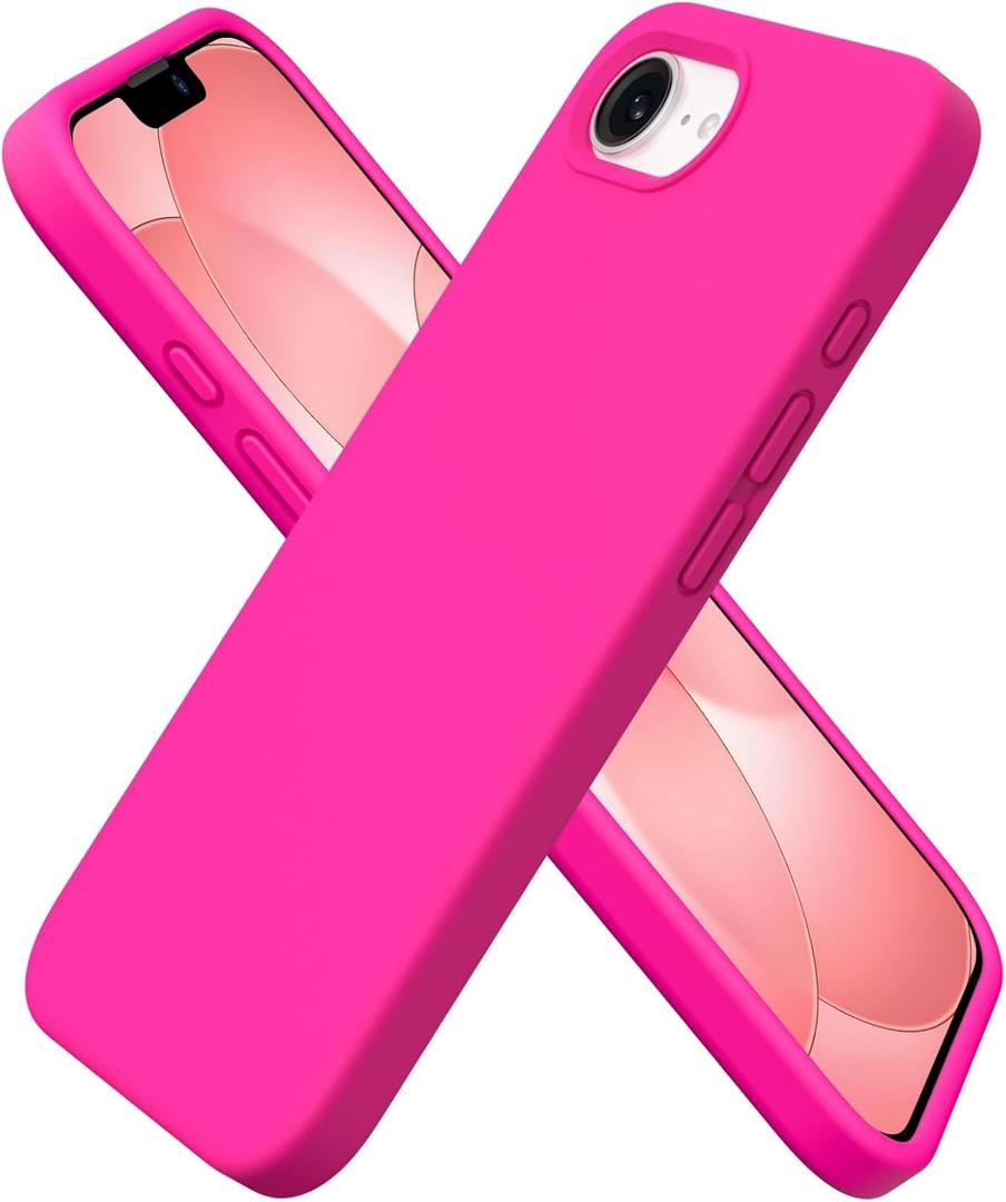 ORNARTO Compatible with iPhone 17e Case and for iPhone 16e Case 6.1", Liquid Silicone 3 Layers Full Covered Soft Gel Rubber Shockproof Cover, Protective Phone Cases for 16e & 17e-Hot Pink