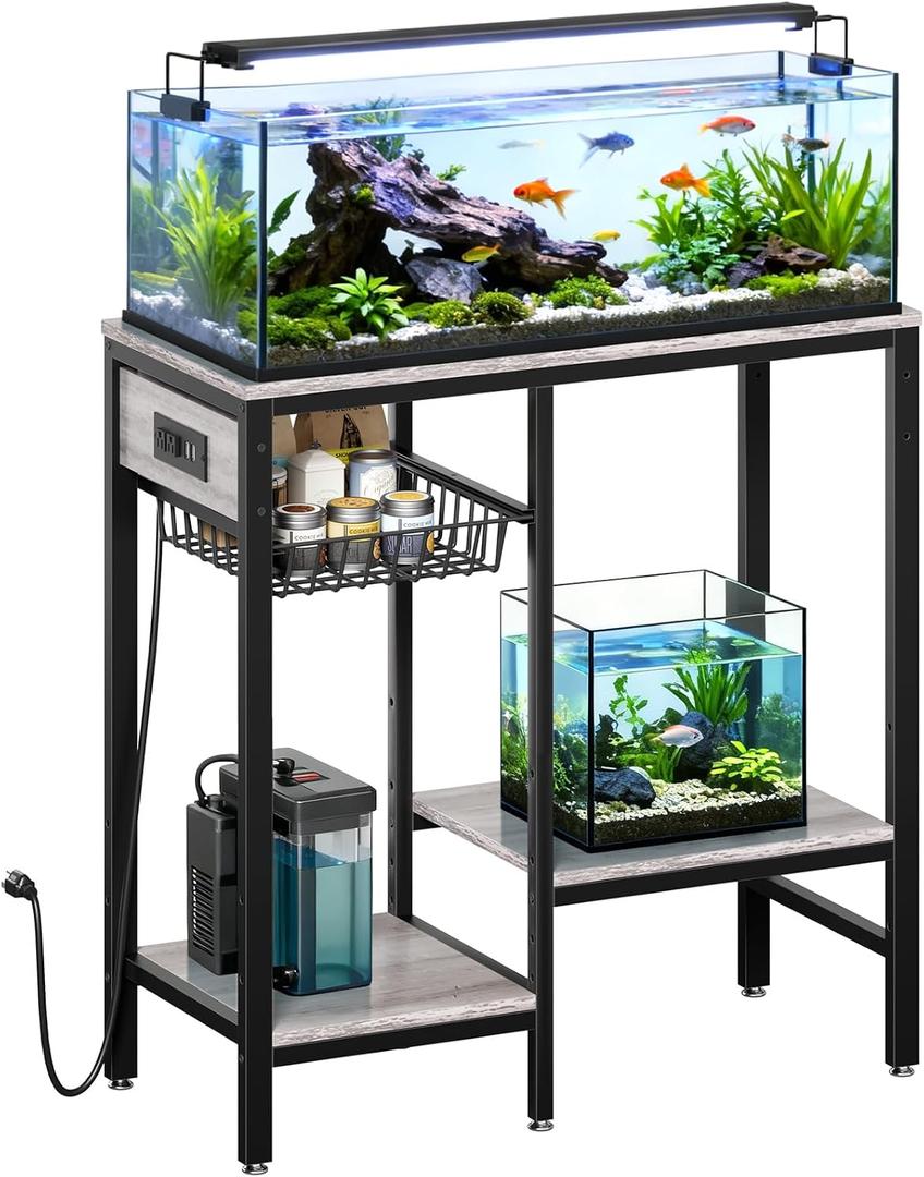 Livofloral 5-10-20 Gallon Fish Tank Stand with Outlet & Adjustable Shelves