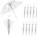 10 Pack Clear Wedding Umbrellas Bulk Transparent Auto Open Close Windproof Waterproof Stick Umbrellas with White J-Hook Handle for Brides, Grooms, Photography & Outdoor Events