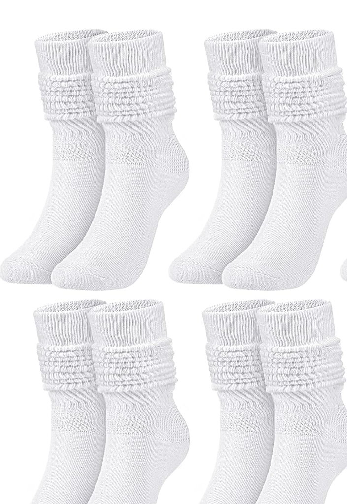 Tarpop 5 Pairs White Scrunch Socks for Women Girls Back to School Extra Long Slouchy Socks Crew Boot Calf Stocking Size 9-11