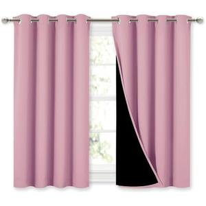 NICETOWN 100% Blackout Curtains with Black Liners, Thermal Insulated Full Blackout 2-Layer Lined Curtains, Energy Efficiency Window Draperies for Dining Room (Crystal Pink, 2 Panels, 52" W by 45" L)