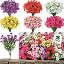 36 Bundles Artificial Flowers for Outdoor Indoor Garden Home Decoration, Look Real for Front Door Porch Patio Yard Balcony, Faux Flower Daisy with Eucalyptus Leaves Fake Plants, 6 Colors
