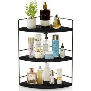 ZGO 3-Tier Bathroom Organizer Countertop, Corner Bathroom Counter Organizer, Makeup Organizer for Vanity Skincare Organizers and Storage, Bathroom Counter Storage(Black)