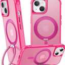 360 Magnetic Swivel Ring for iPhone 13 case, Built-in Metal Stand and Ring Holder, Magsafe Compatible, Military Grade Protection, Shock Resistant - Rose Pink