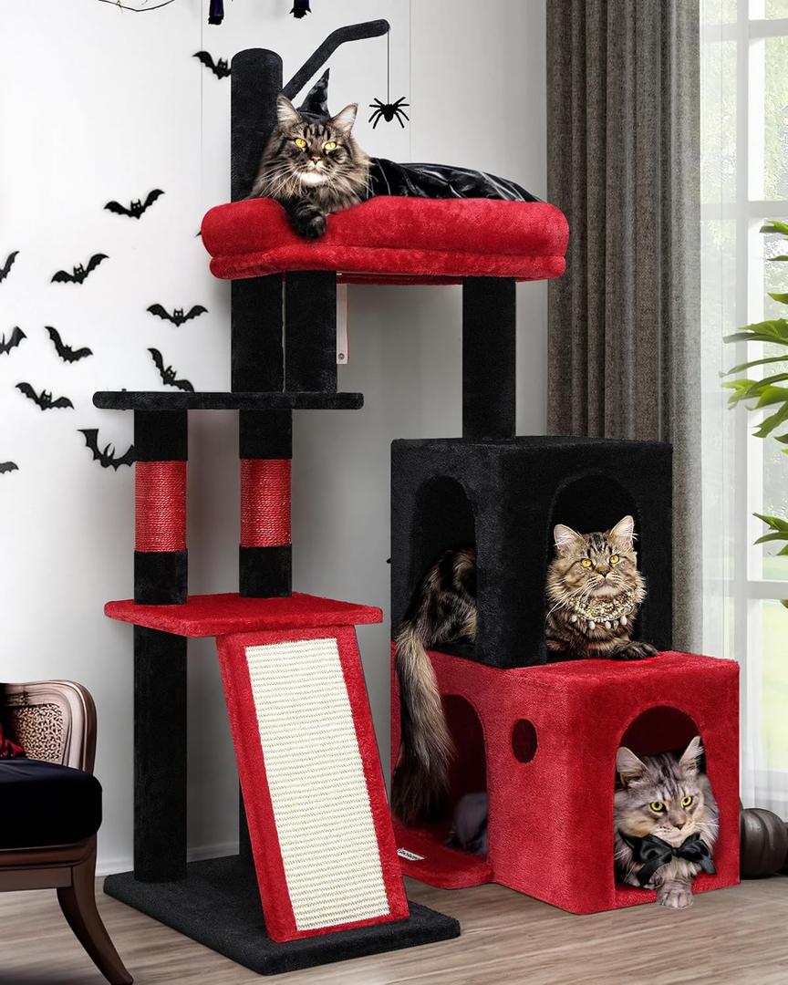 Globlazer Gothic Cat Tower for Indoor Adult Cats, 50-inch Heavy Duty Goth Cat Tree for Big Cats, Maine Coon Cat Tree with Extra-Large Padded Platform, 2 Large Condos, F50 Globlazer Gothic Cat Tower for Indoor Adult Cats, 50-inch Heavy Duty Goth Cat Tree for Big Cats, Maine Coon Cat Tree with Extra-Large Padded Platform, 2 Large Condos, F50