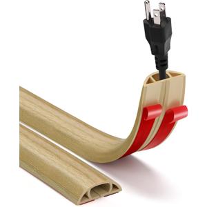 Self Adhesive Cord Cover Floor, 10FT Cable Hider Prevent Cable Trips, Floor Cable Covers for Cords, Hide Extension Cord Hider, Protector Cable Cavity: W 0.47" x H 0.28", White Maple Wood