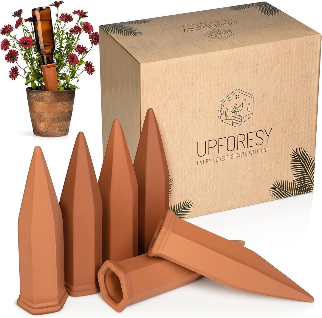 5Pack Terracotta Watering Spikes for Indoor and Outdoor Plants - Simple and Easy Setup - Keep Plants Happy and Watered While You are Away