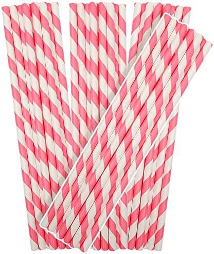 150 Packs Pink Paper Straws Drinking Disposable Stripe Straws Bulk qiqee